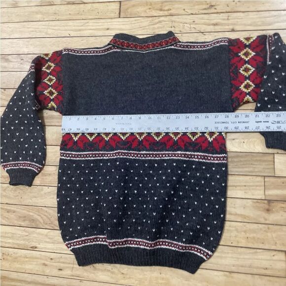 Vintage 80s 90s Wool Sweater Womens M FairIsle Winter Nordic Floral Gray Metal - Picture 8 of 16